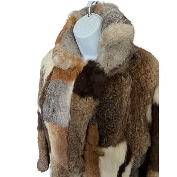 Donald Brooks Vintage 1970s  Patchwork Rabbit Fur Coat with Bell Sleeves Size M - Picture 6 of 10